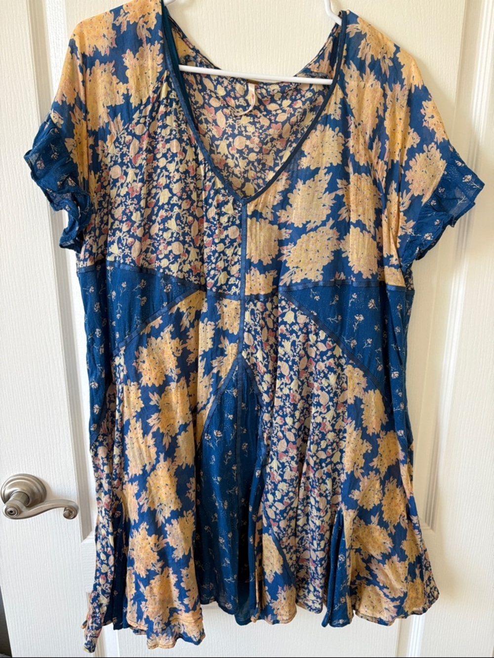 Free People Blue and Mustard Floral Patchwork Tunic Dress
